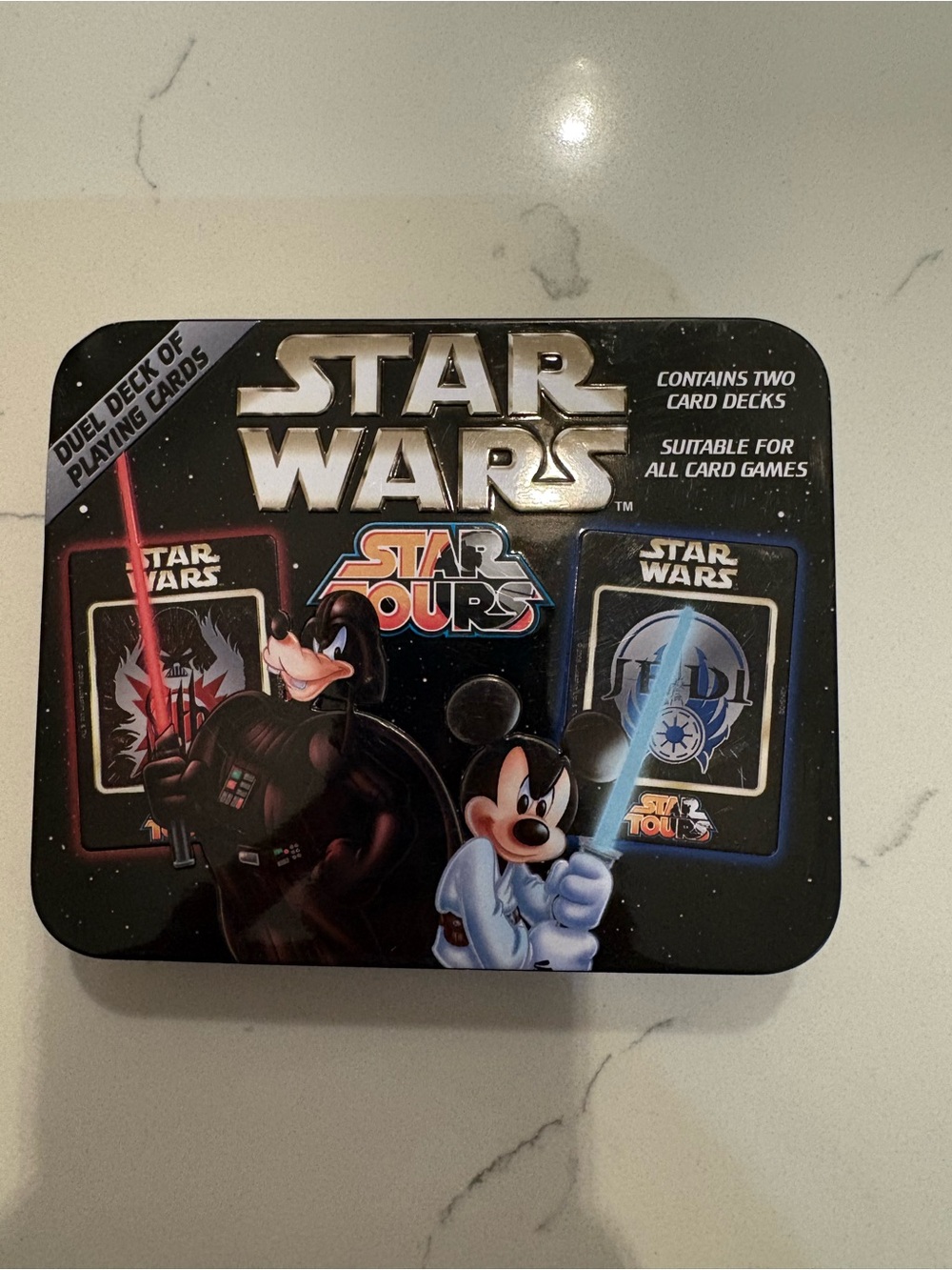 Collectible Disney Star Wars Dual Deck Cards in Black Tin Jedi Mickey
